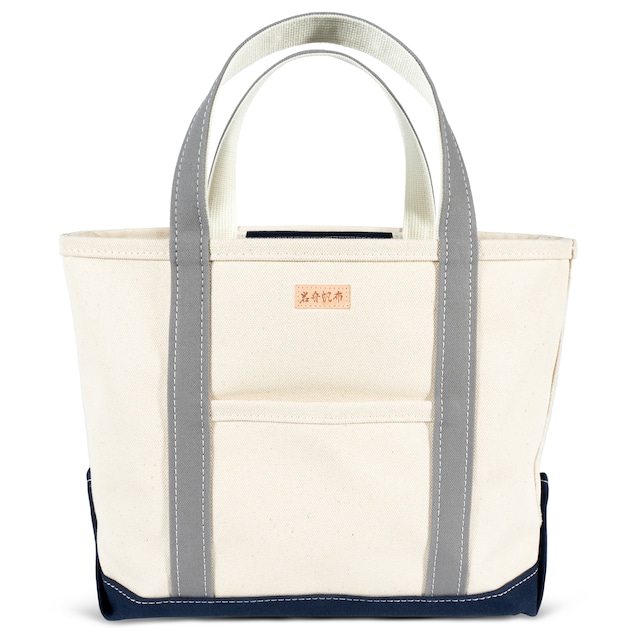 【日本製】帆布 キャンバス トートバッグ Mサイズ Ship and Rock Basic tote 日本製 （グレー×ネイビーブルー）