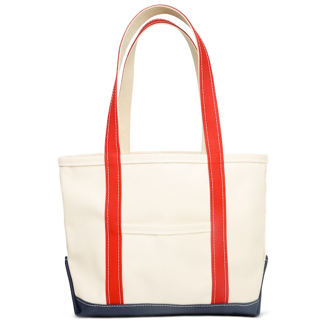 【日本製】帆布 キャンバス ロングハンドル トートバッグ Mサイズ Ship and Rock Basic tote 日本製 （オレンジレッド×ネイビーブルー）