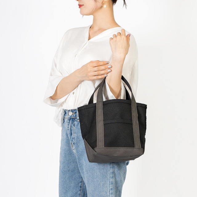 【日本製】帆布 キャンバス トートバッグ レディース メンズ Ship and Rock Basic tote 日本製 SSサイズ アウトレット品 （ブラック×ダークグレー）