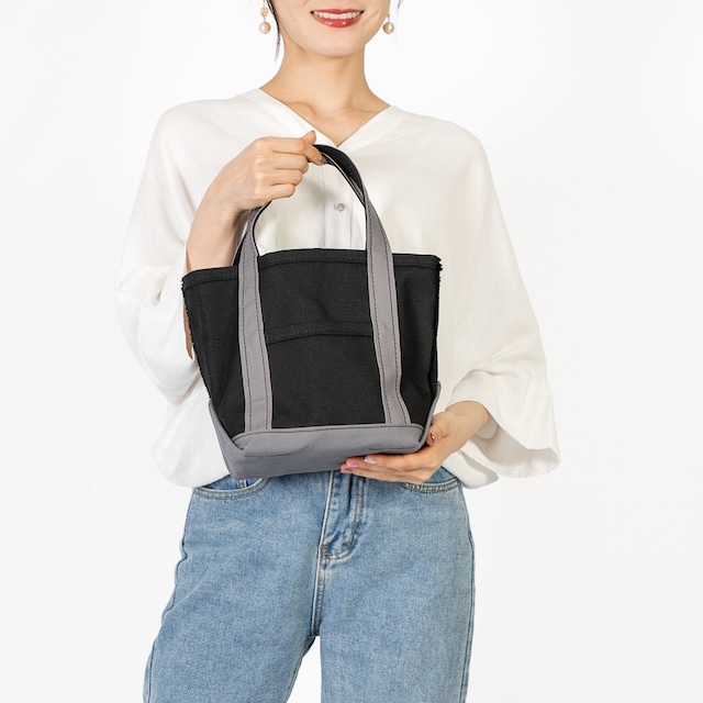 【日本製】帆布 キャンバス トートバッグ レディース メンズ Ship and Rock Basic tote 日本製 SSサイズ アウトレット品 （ブラック×ライトグレー）